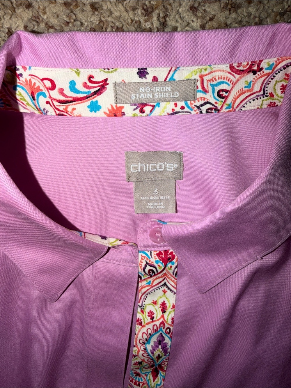 Chico's 3 16/18 Lavender Button-Down Shirt with Paisley Trim - Picture 2 of 2